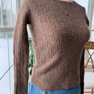 Vintage 90s Banana Republic Alpaca Wool XS Brown Ribbed Sweater